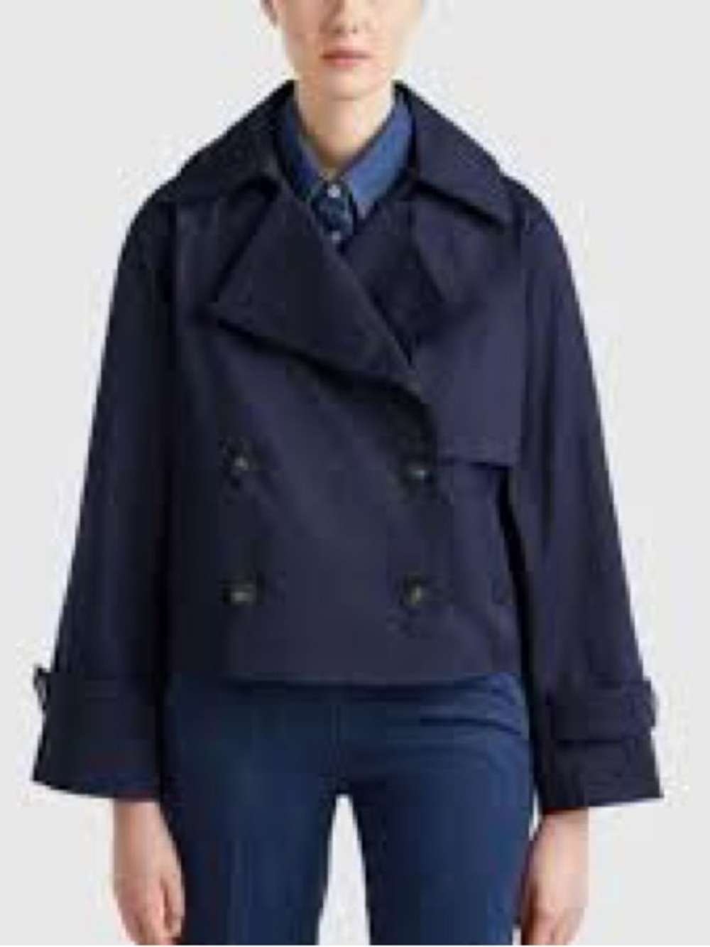 Bagatelle Collection New York Navy Cropped Double-Breasted Trench Coat Jacket Lg